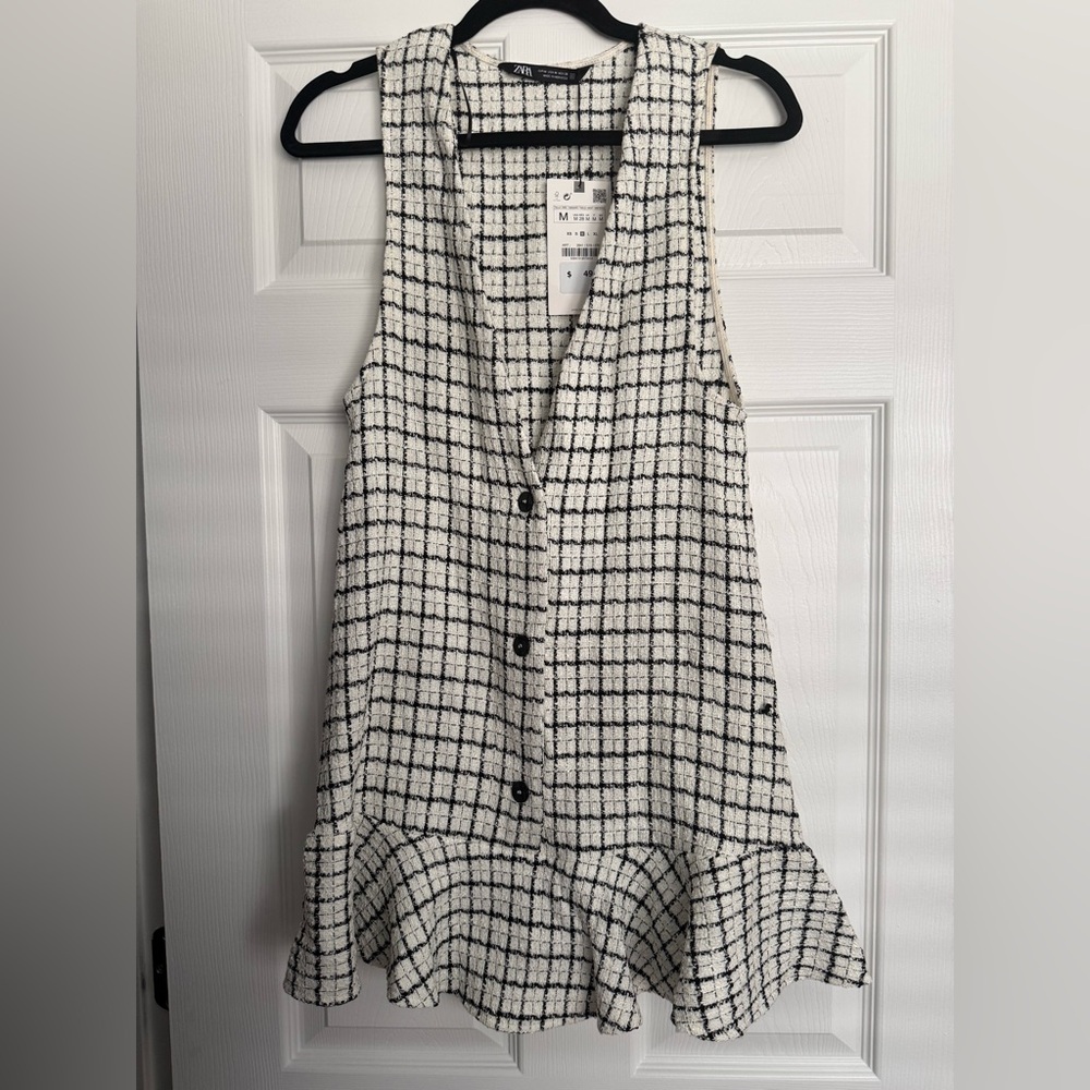 Zara Black and White Checkered Mini Dress with Blazer